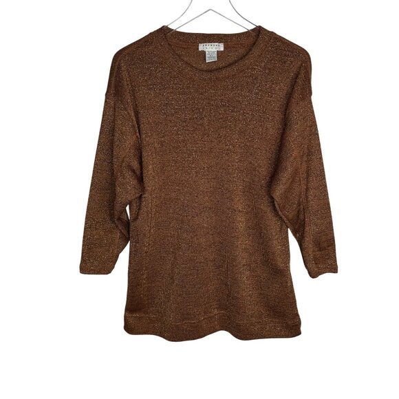 Vintage Express Tricot Coffee Brown Metallic Thread Sweater Women's Size Small - Picture 1 of 8